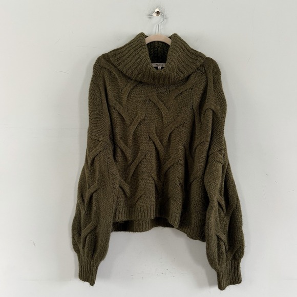 Madewell Somervell Modern Cable Heather Basil Green Turtleneck Sweater - Picture 4 of 8